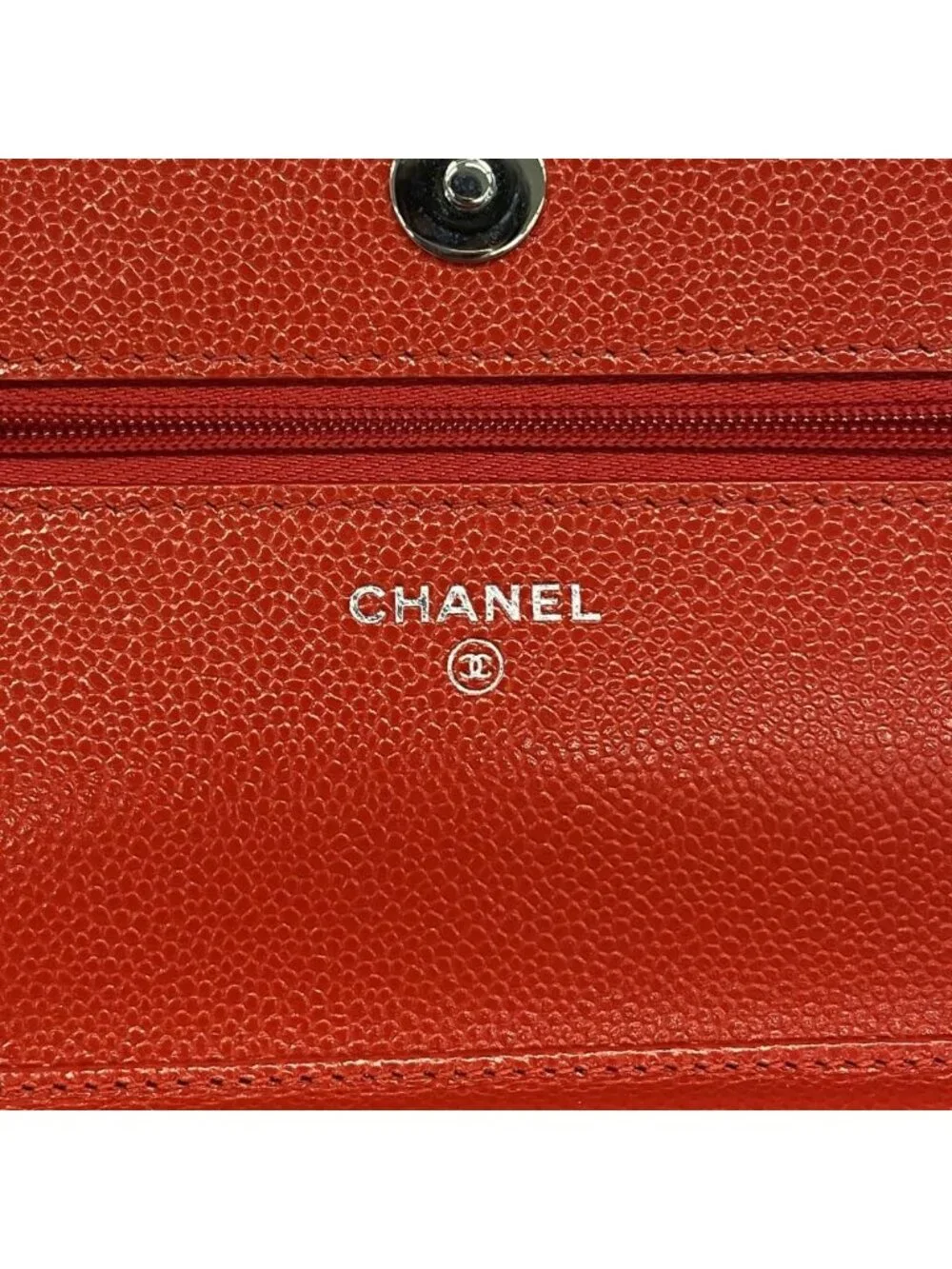 Chanel Wallet on Chain Quilted Caviar Leather Red Silver Shoulder Bag